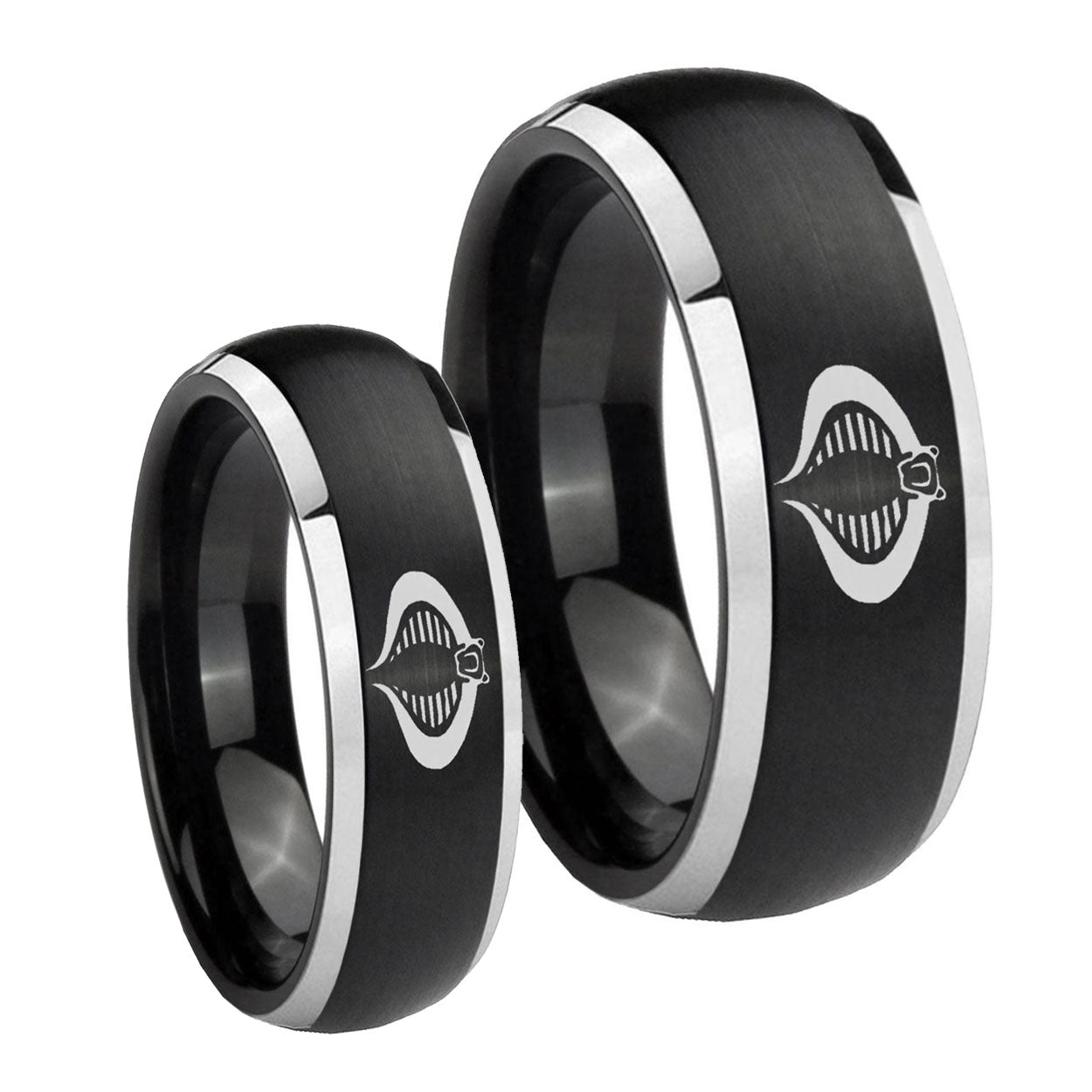 Cobra Dome Brushed Black 2 Tone Tungsten His Hers Ring Set