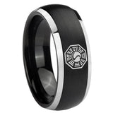 8mm Lost Dharma Dome Brushed Black 2 Tone Tungsten Mens Anniversary Ring