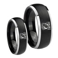 Military Pow Dome Brushed Black 2 Tone Tungsten Couple Wedding Bands