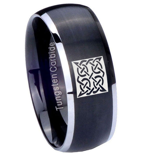 8mm-Celtic-Design-Dome-Brushed-Black-2-Tone-Tungsten-Carbide-Men's-Band-Ring