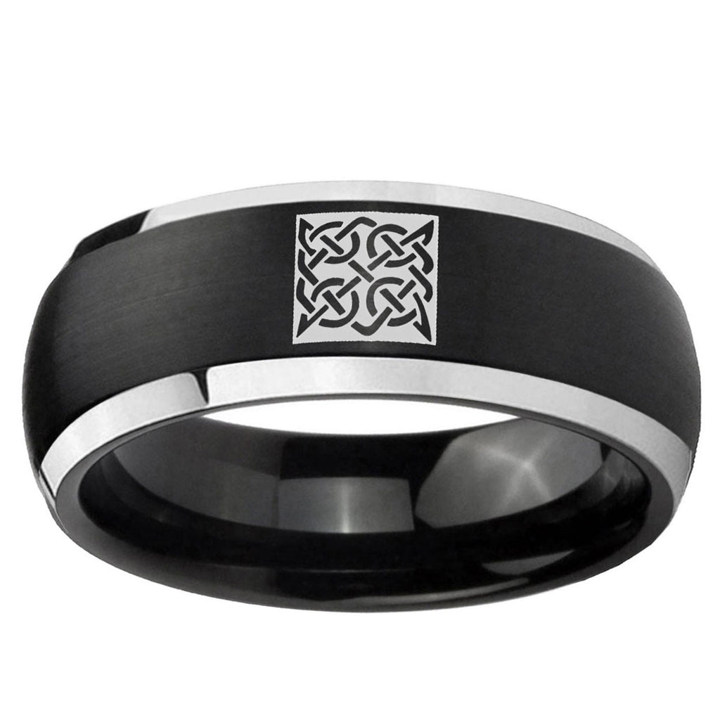 5mm Celtic Design Dome Brushed Black 2 Tone Tungsten Ring