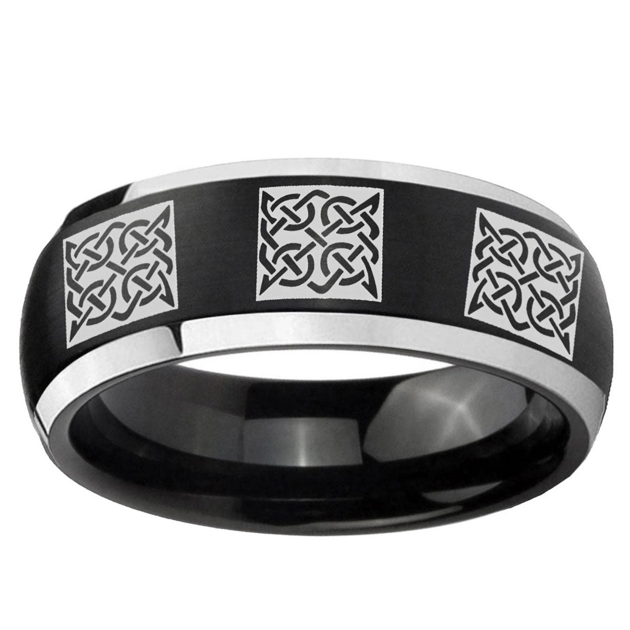 5mm Multiple Celtic Dome Brushed Black 2 Tone Tungsten Ring