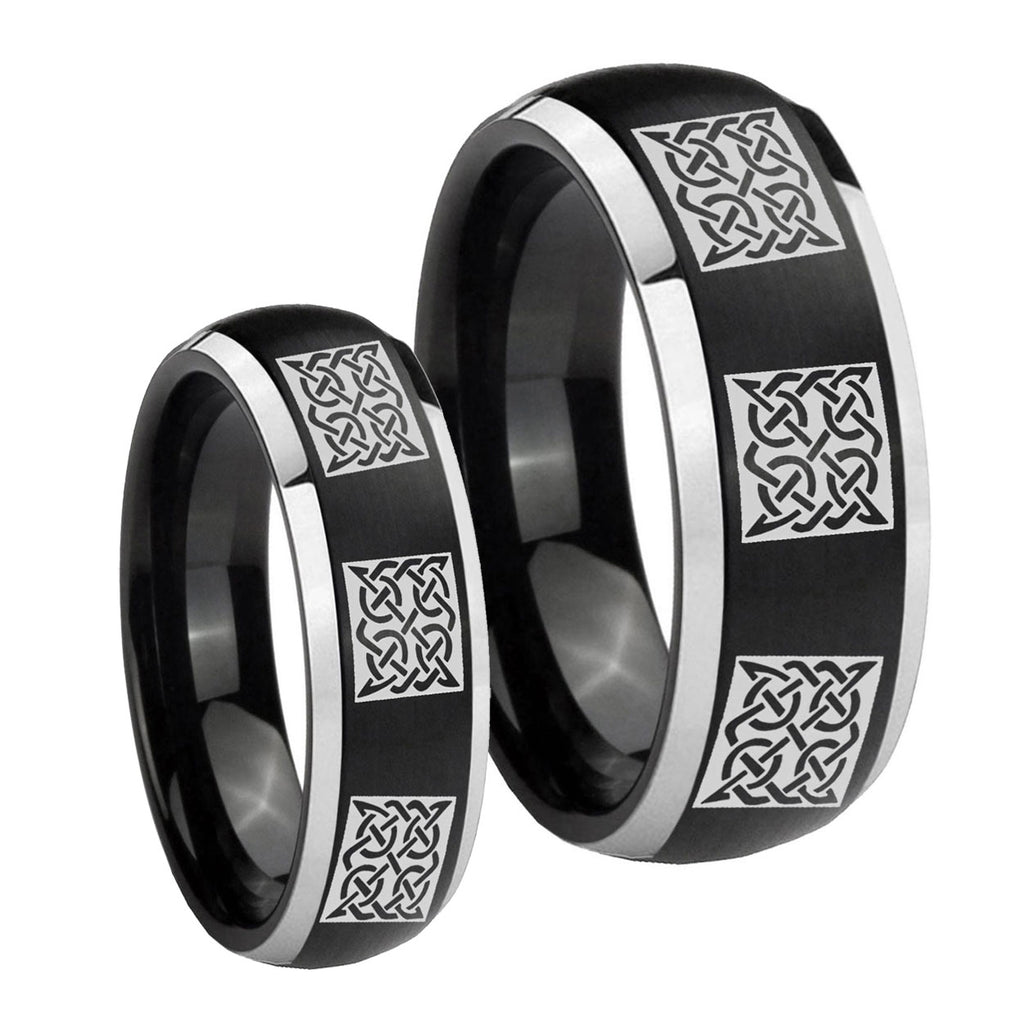 Multiple Celtic Dome Brushed Black 2 Tone Tungsten Mens Band Set