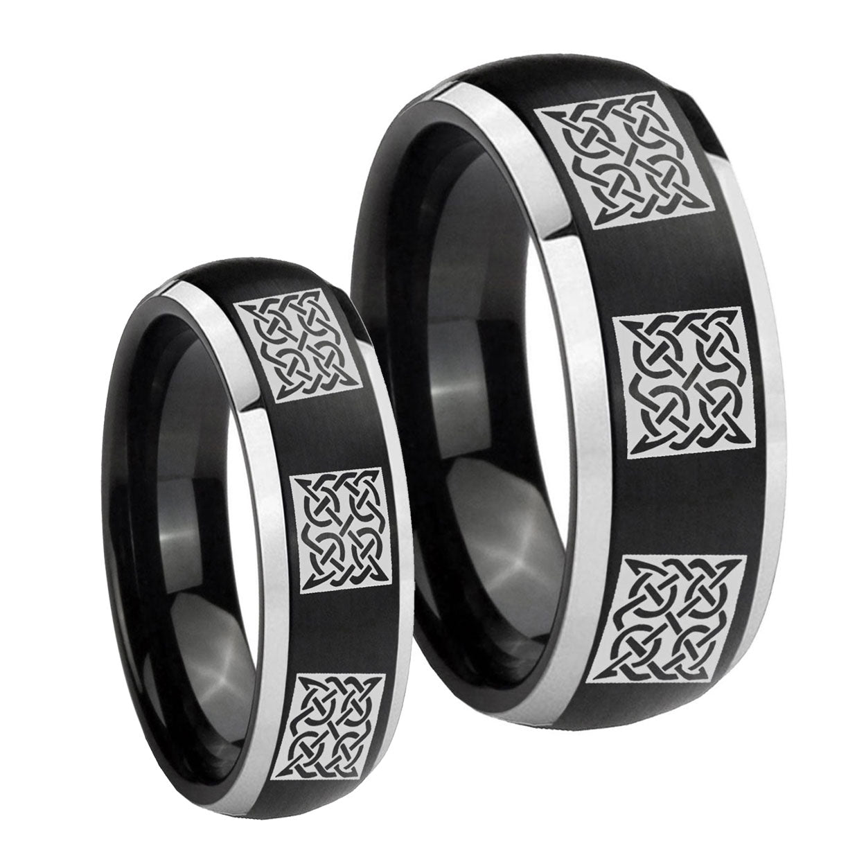 Multiple Celtic Dome Brushed Black 2 Tone Tungsten Mens Band Set