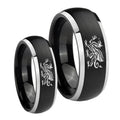 Dragon Dome Brushed Black 2 Tone Tungsten Mens Set Ring