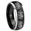 8mm Multiple Dragon Dome Brushed Black 2 Tone Tungsten Ring