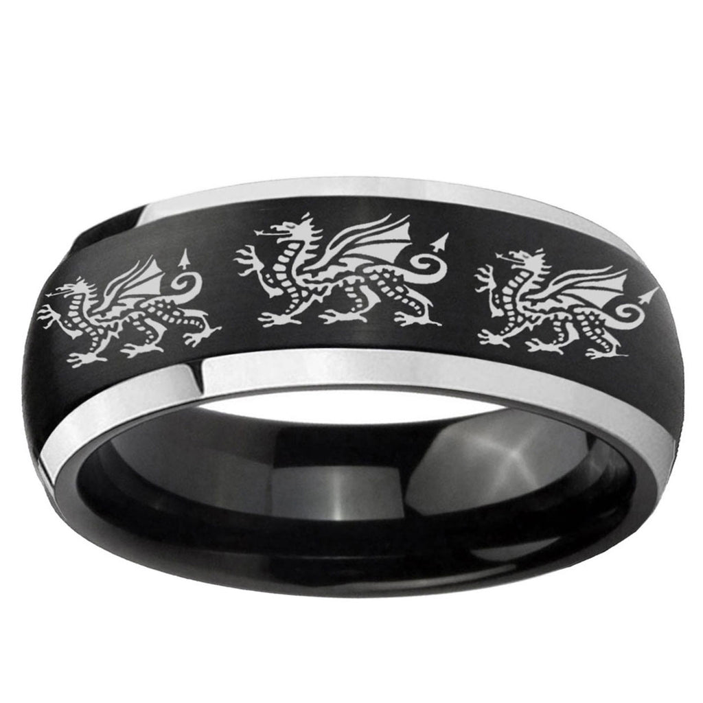 5mm Multiple Dragon Dome Brushed Black 2 Tone Tungsten Ring