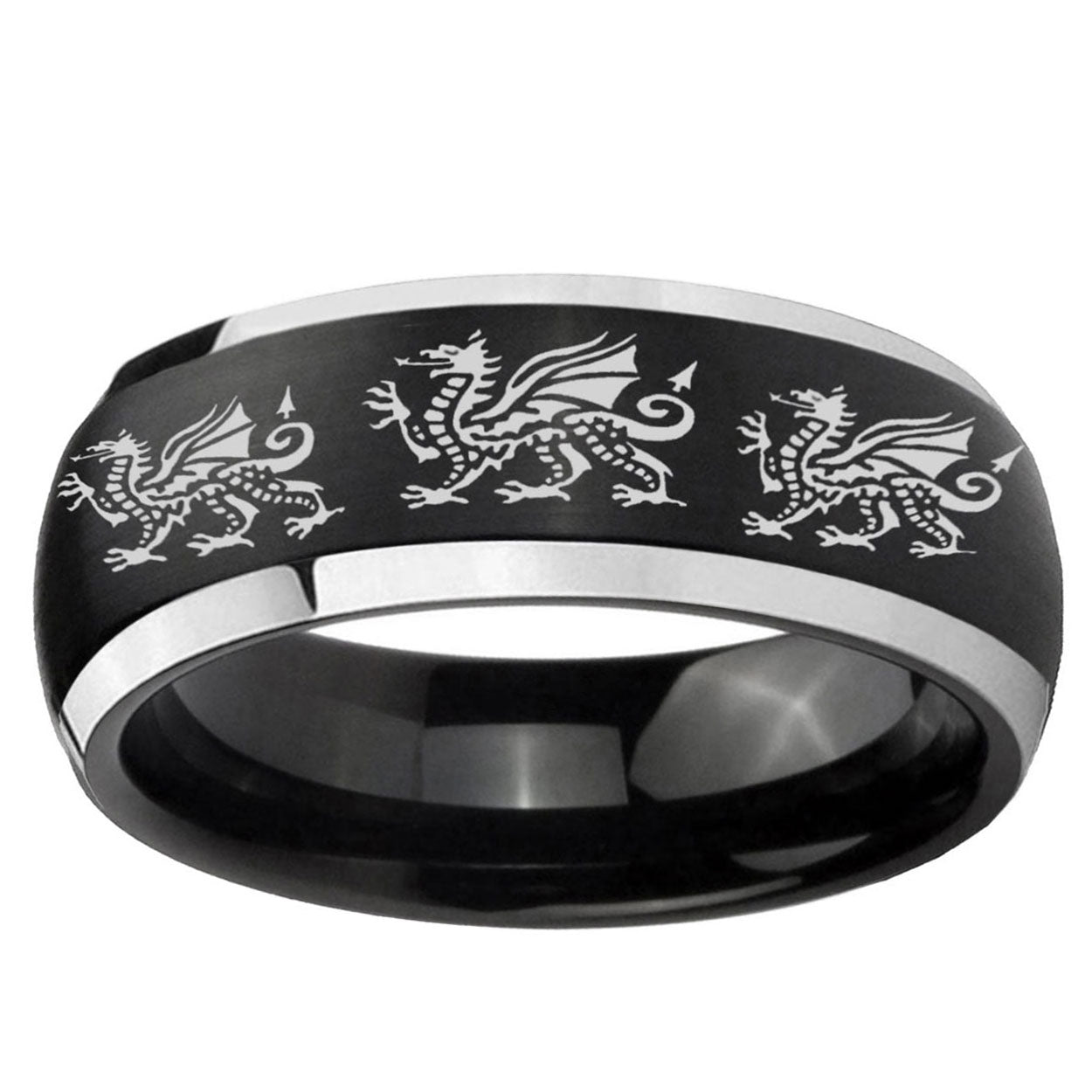 5mm Multiple Dragon Dome Brushed Black 2 Tone Tungsten Ring