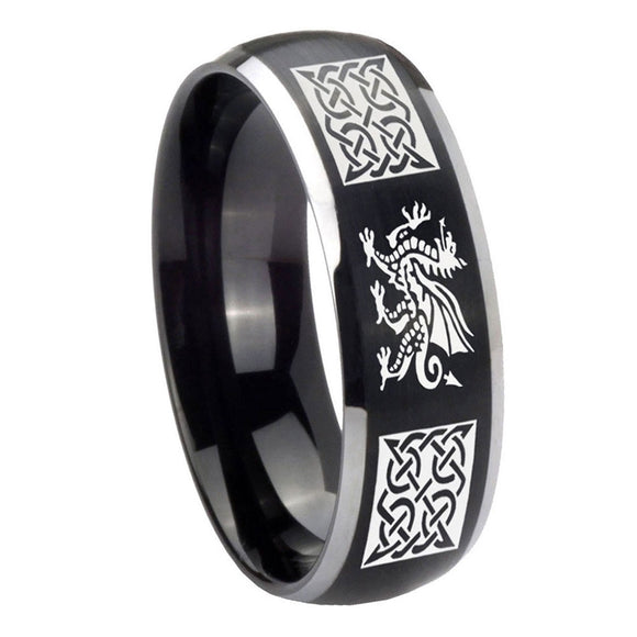 8mm-Multiple-Dragon-Celtic-Dome-Brushed-Black-2-Tone-Tungsten-Men's-Wedding-Ring