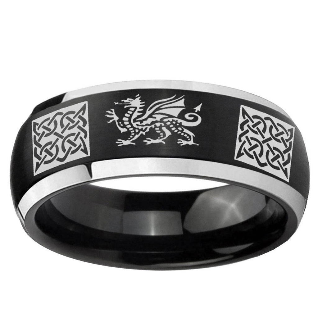5mm Multiple Dragon Celtic Dome Black 2 Tone Tungsten Ring
