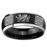 5, 8mm Multiple Dragon Celtic Dome Brushed Black 2 Tone Tungsten Ring