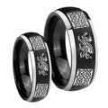 Multiple Dragon Celtic Dome Brushed Black 2 Tone Tungsten Bridal Set Rings