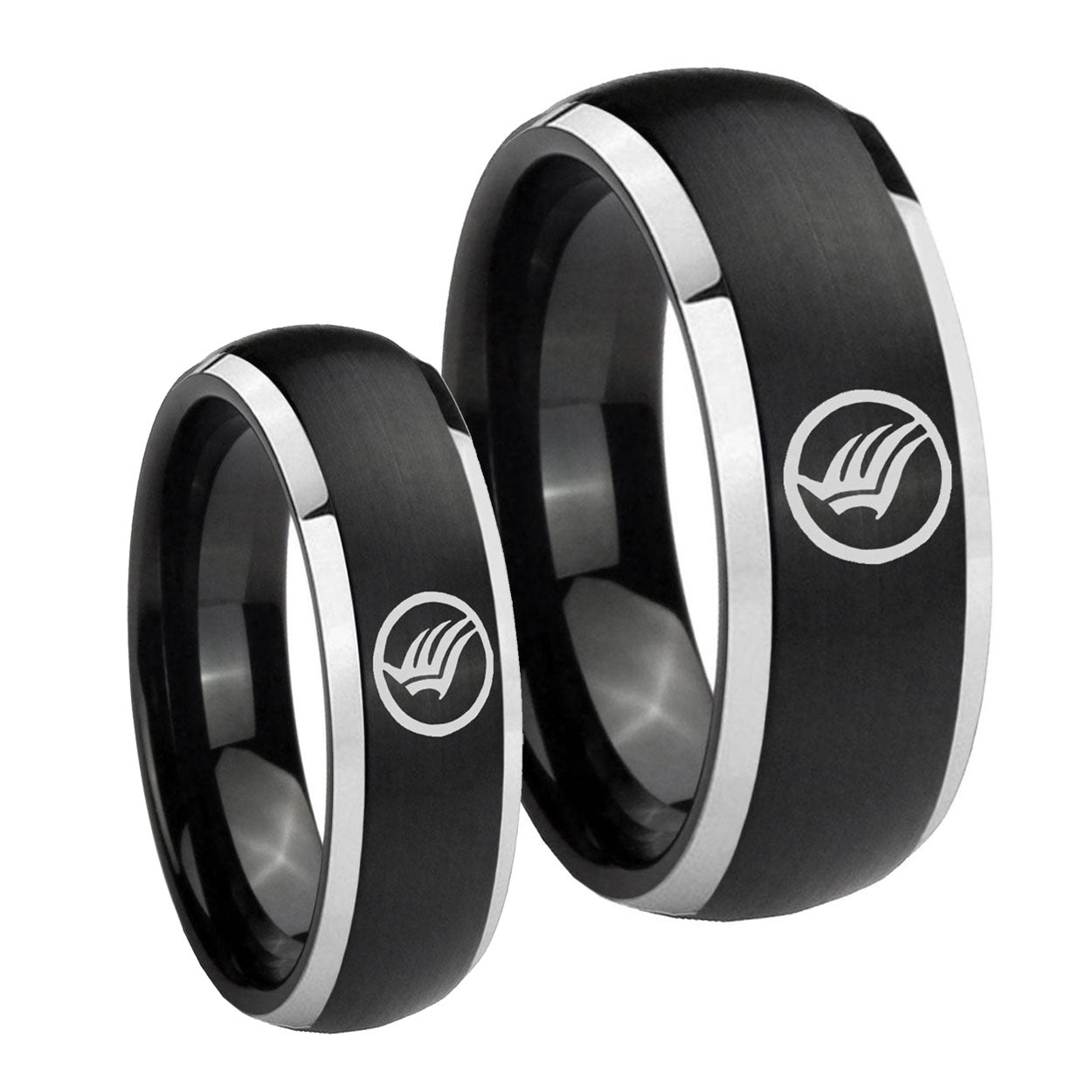 Matte Dome Mass Effect Two Tone Tungsten Bridal Set Rings