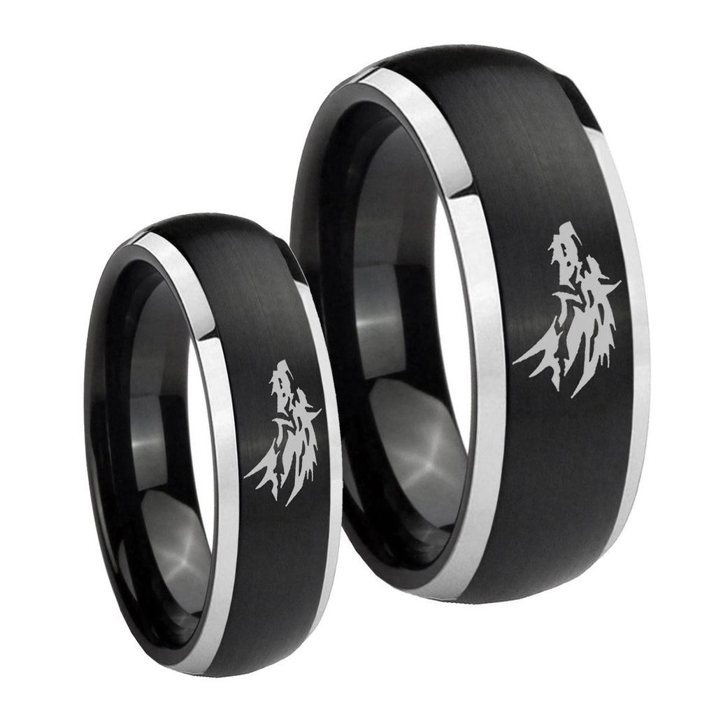 Wolf Dome Brushed Black 2 Tone Tungsten Mens Band Set