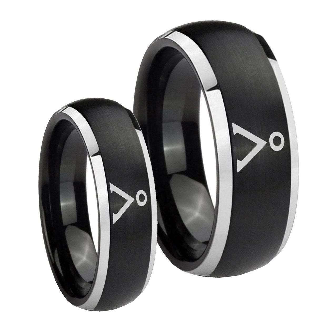 Stargate Dome Brushed Black 2 Tone Tungsten Mens Ring Set