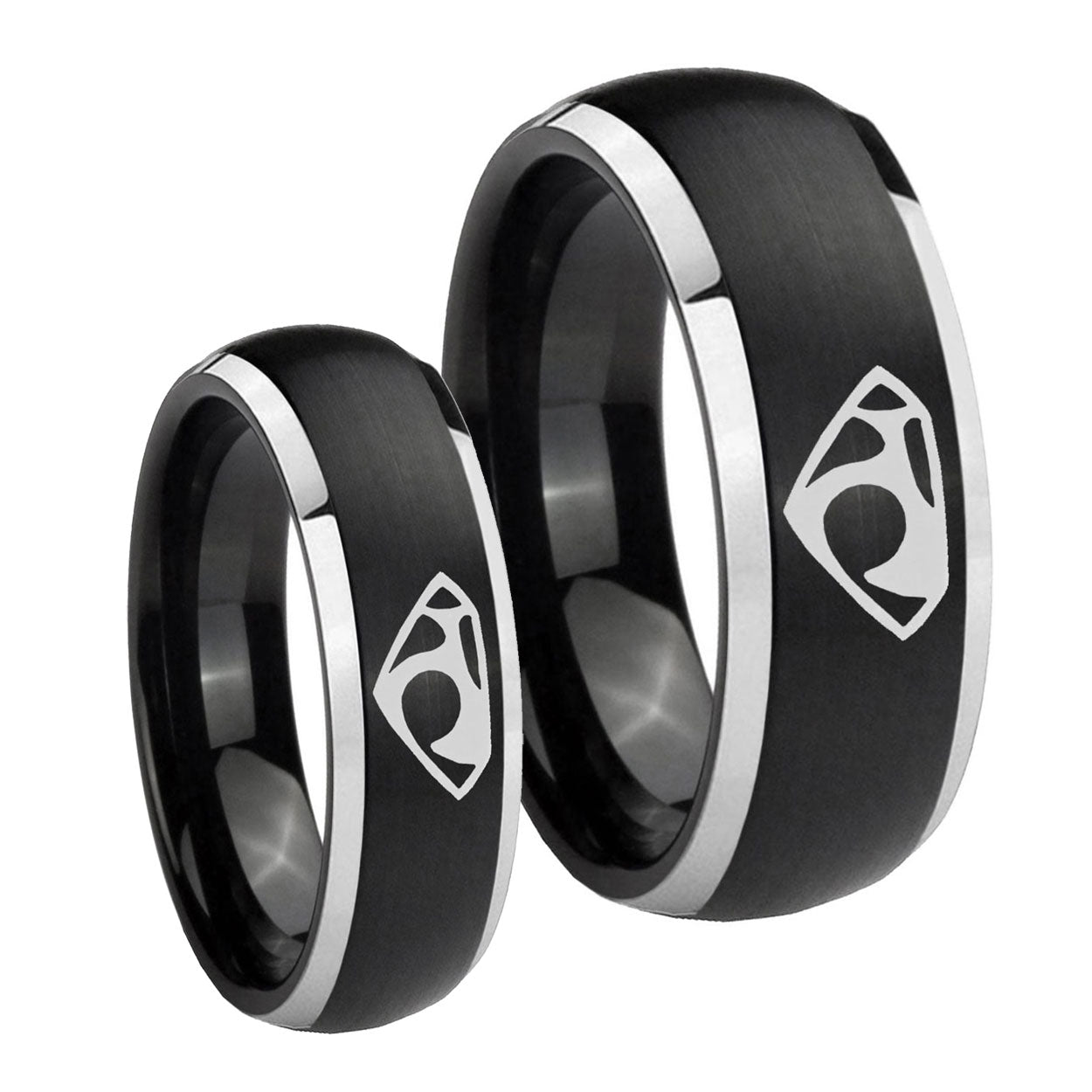 House of Van Dome Brushed Black 2 Tone Tungsten Wedding Set Rings