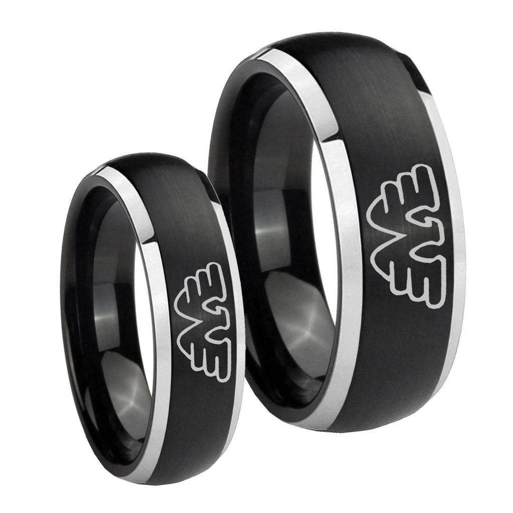 Waylon Jennings Dome Brushed Black 2 Tone Tungsten Bridal Ring Set