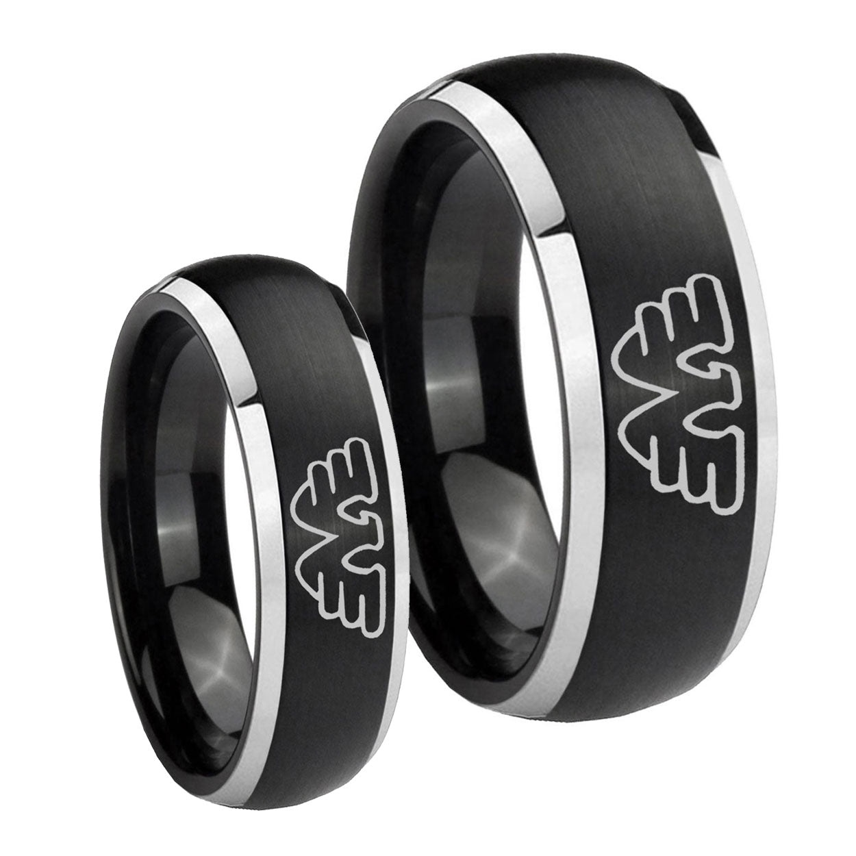 Waylon Jennings Dome Brushed Black 2 Tone Tungsten Bridal Ring Set