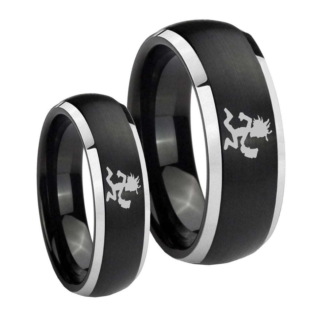 Hatchet Man Dome Brushed Black 2 Tone Tungsten Bridal Band Set