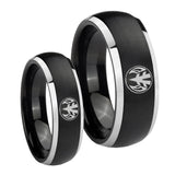 His Hers Love Power Rangers Dome Brushed Black 2 Tone Tungsten Wedding Ring Set