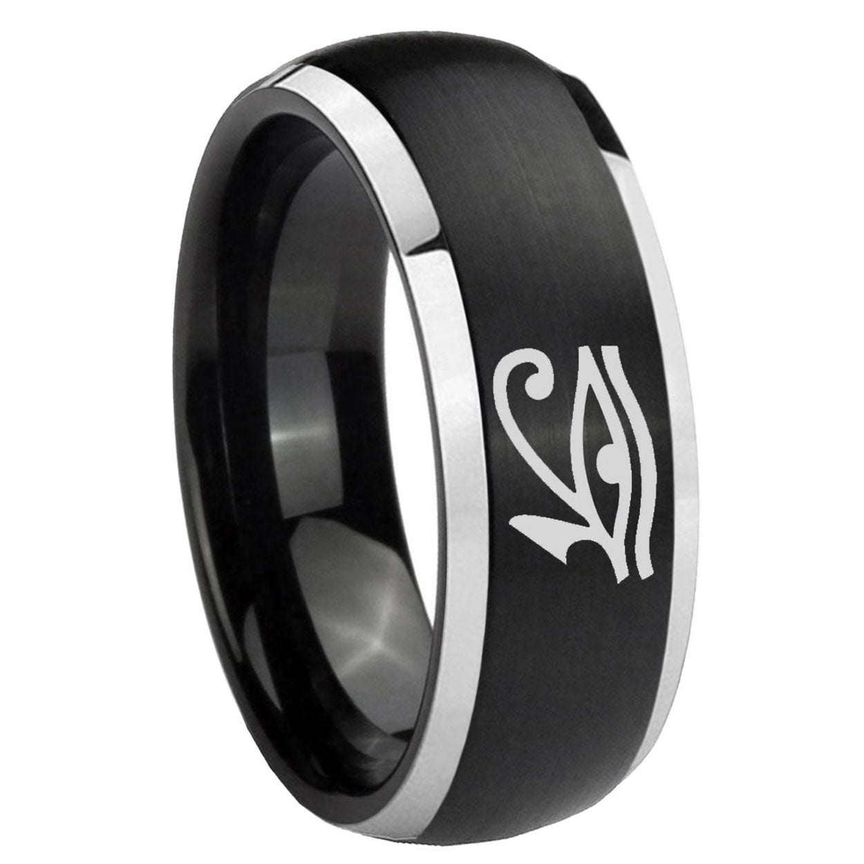 8mm Seeing Eye Dome Brushed Black 2 Tone Tungsten Mens Ring
