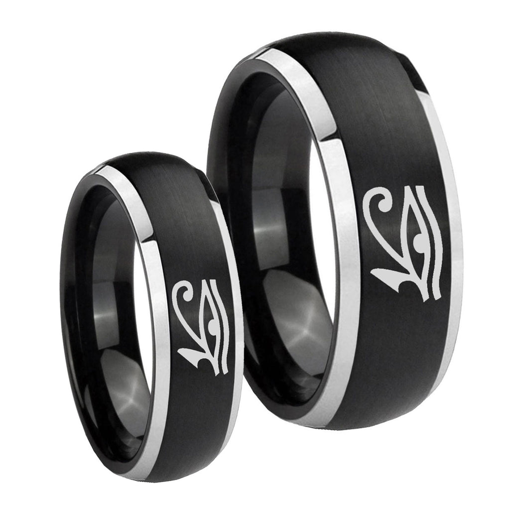 Seeing Eye Dome Brushed Black 2 Tone Tungsten Mens Ring Set