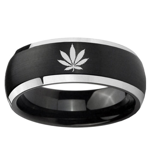 5mm Marijuana Leaf Dome Brushed Black 2 Tone Tungsten Ring