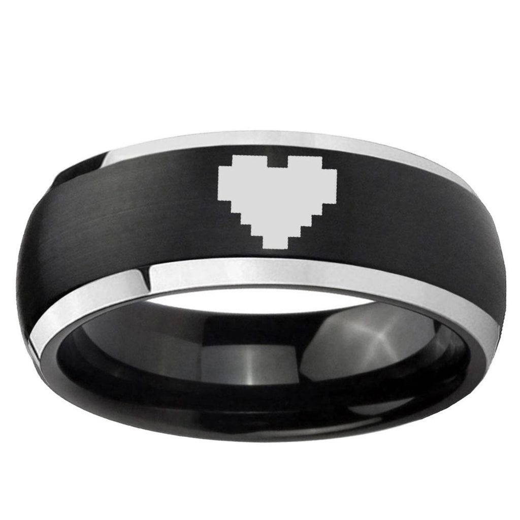 5mm Matte Brush Black Dome Zelda Heart 2 Tone Tungsten Ring