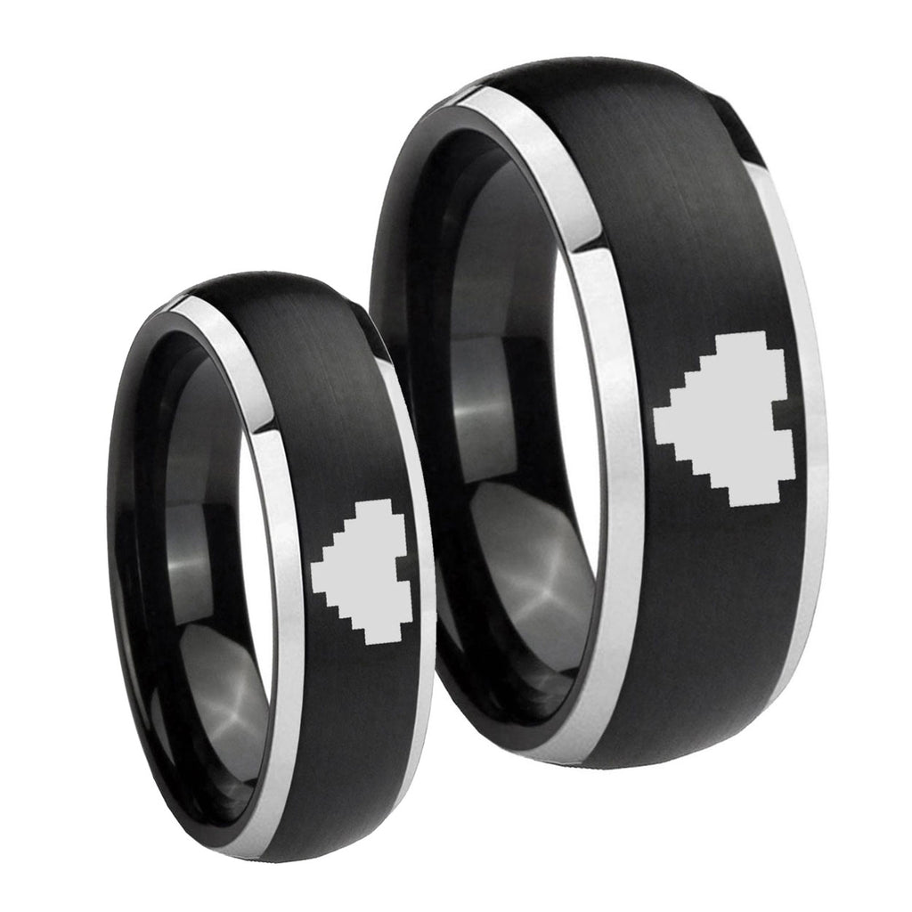 Matte Dome Zelda Heart Two Tone Tungsten Wedding Set Ring