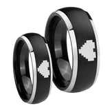 His Her Matte Dome Zelda Heart Two Tone Tungsten Carbide Wedding Rings Set
