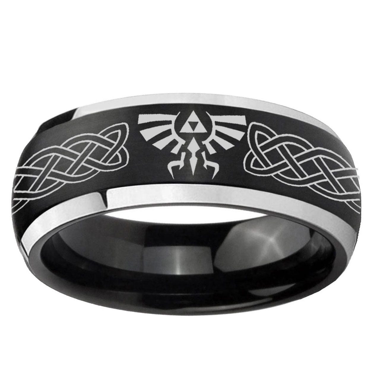5mm Celtic Zelda Dome Brushed Black 2 Tone Tungsten Ring