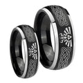 Celtic Zelda Dome Brushed Black 2 Tone Tungsten His Hers Set Rings