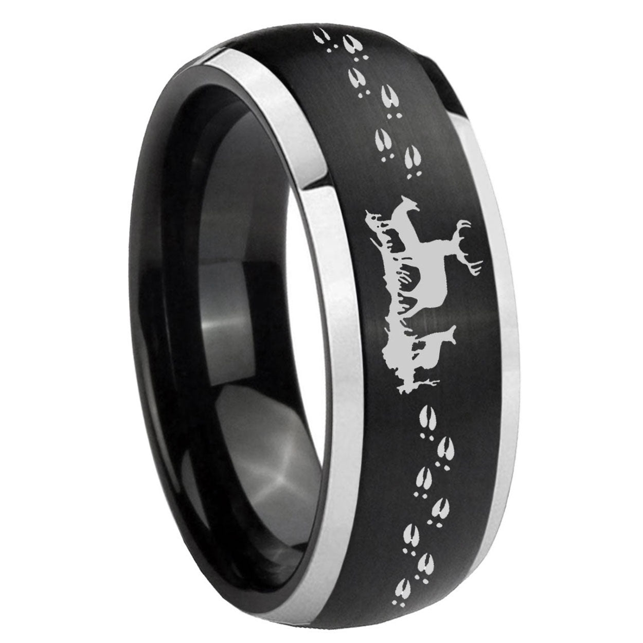 8mm Deer Hunting Dome Brushed Black 2 Tone Tungsten Ring