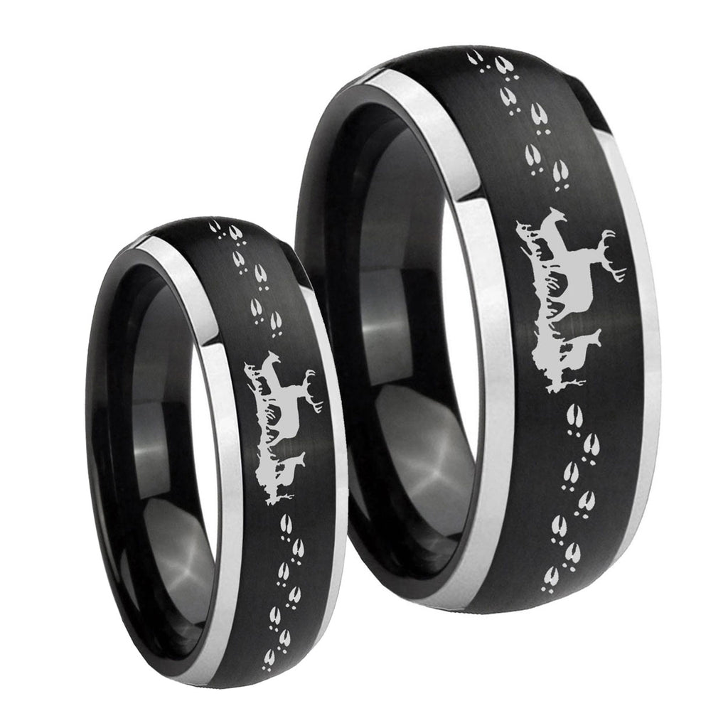 Deer Hunting Dome Brushed Black 2 Tone Tungsten Mens Ring Set