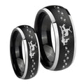 Deer Hunting Dome Brushed Black 2 Tone Tungsten Mens Ring Set