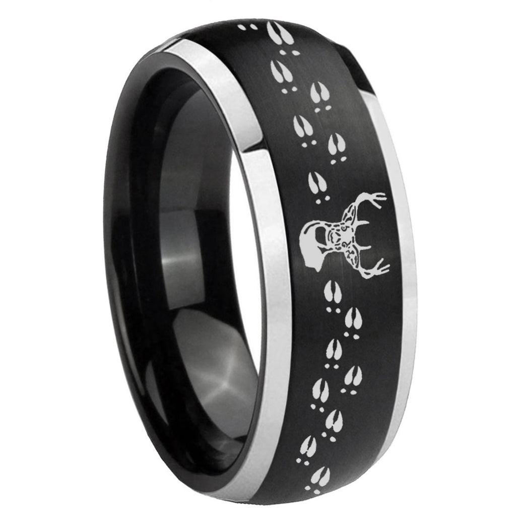 8mm Deer Antler Dome Brushed Black 2 Tone Tungsten Ring
