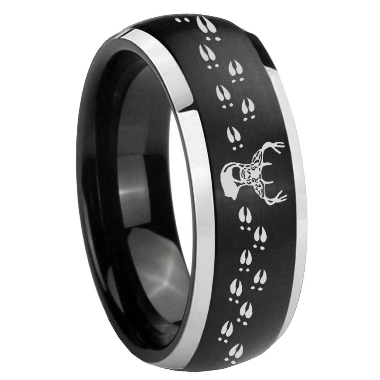 8mm Deer Antler Dome Brushed Black 2 Tone Tungsten Ring
