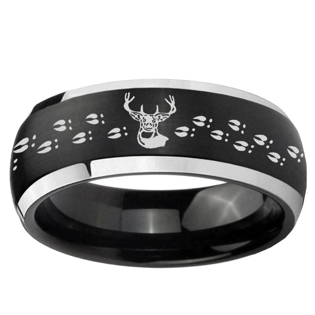 5mm Deer Antler Dome Brushed Black 2 Tone Tungsten Ring