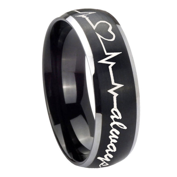 8mm-Heart-Beat-forever-Heart-always-Dome-Brushed-Black-2-Tone-Tungsten-Mens-Ring