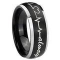 8mm Heart Beat forever Heart always Dome Black 2 Tone Tungsten Ring