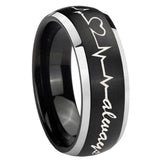 His Hers Heart Beat forever Heart always Dome Brushed Black 2 Tone Tungsten Mens Ring Set
