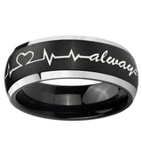 5, 8mm Heart Beat forever Heart always Dome Brushed Black 2 Tone Tungsten Mens Ring