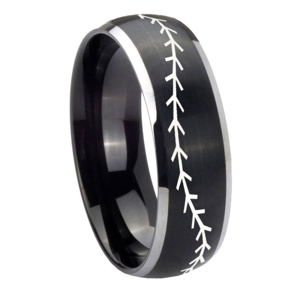 8mm-Baseball-Stitch-Dome-Brushed-Black-2-Tone-Tungsten-Wedding-Band-Ring