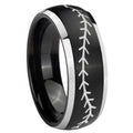 8mm Baseball Stitch Dome Brushed Black 2 Tone Tungsten Ring