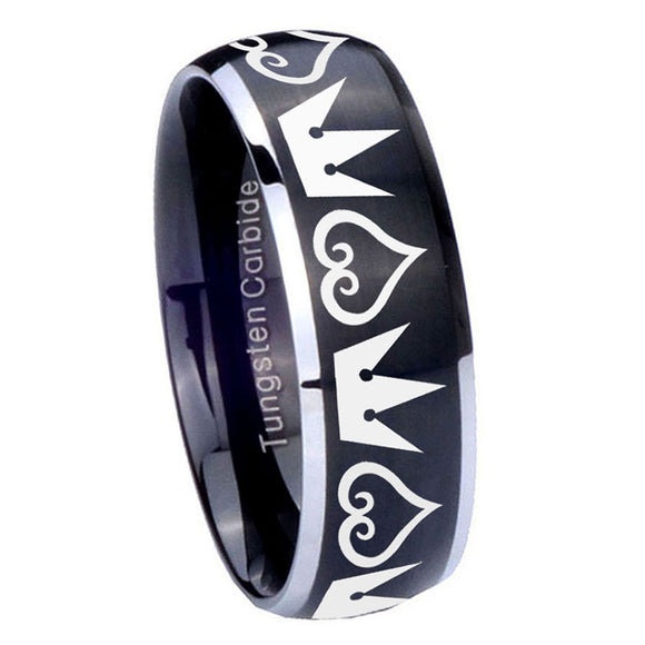 8mm-Hearts-and-Crowns-Dome-Brushed-Black-2-Tone-Tungsten-Wedding-Bands-Ring