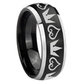 8mm Hearts Crowns Dome Brushed Black 2 Tone Tungsten Ring