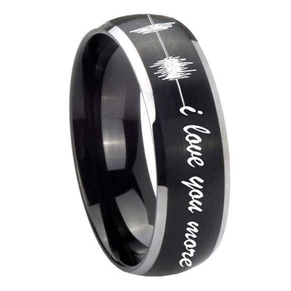8mm-Sound-Wave,-I-love-you-more-Dome-Brushed-Black-2-Tone-Tungsten-Bands-Ring