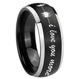 8mm Sound Wave, I love you more Dome Brushed Black 2 Tone Tungsten Bands Ring
