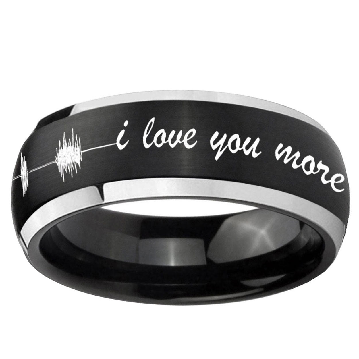 5mm Sound Wave, I love you more Dome Black 2 Tone Tungsten Band