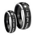Sound Wave, I love you more Dome Brushed Black 2 Tone Tungsten Couples Ring Set